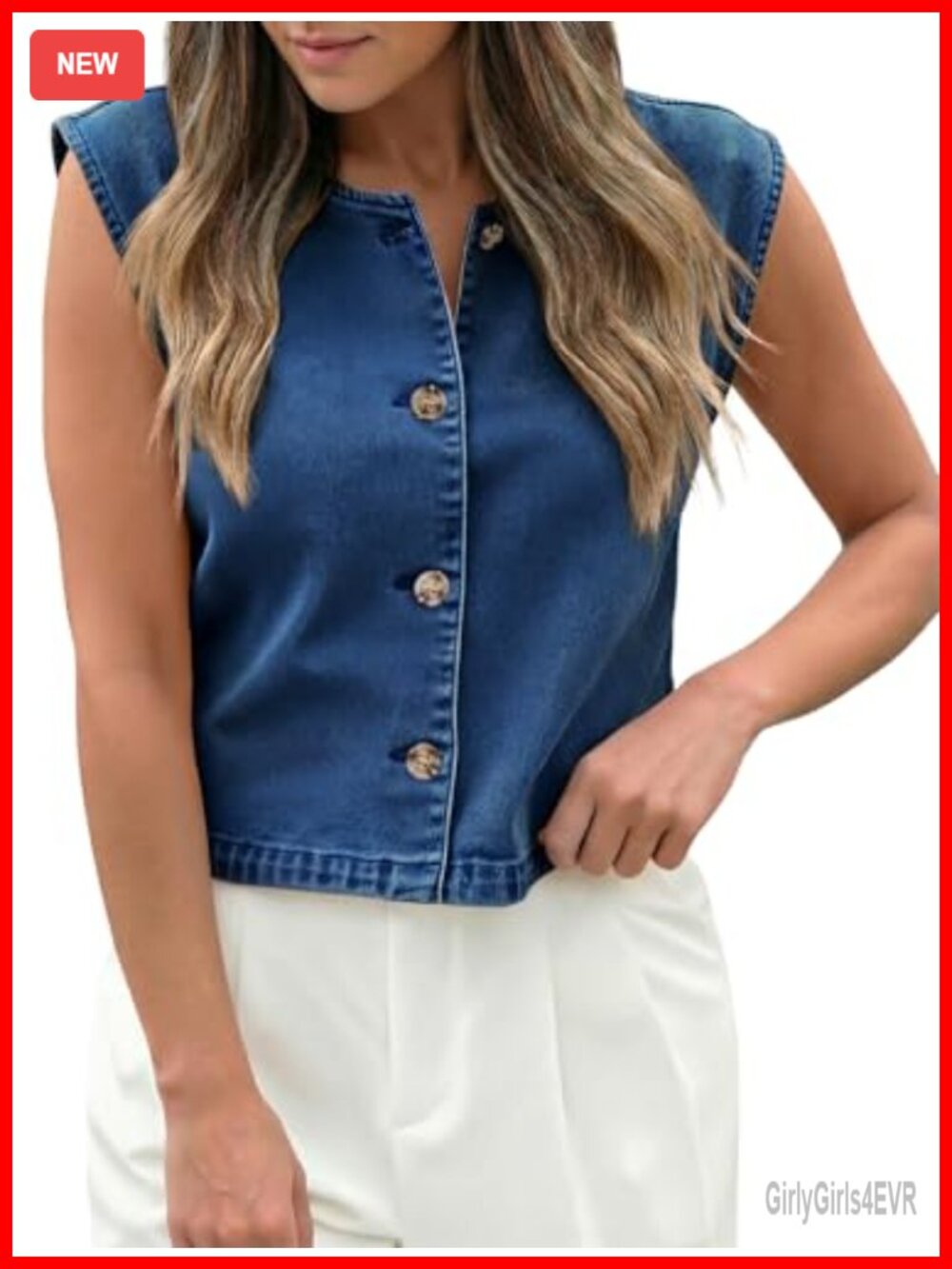 Womens Cropped Cap Sleeve Denim Vest Button Down Jean Tops Casual Waistcoat